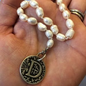 Pearl "D" charm bracelet